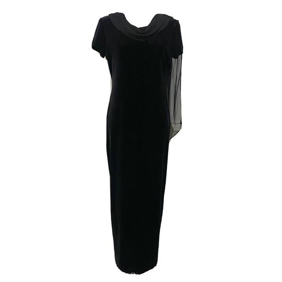 Social Circles Dress Black Velvet Concert Long Maxi Short Sleeve Chiffon Sz 10 - Picture 1 of 11